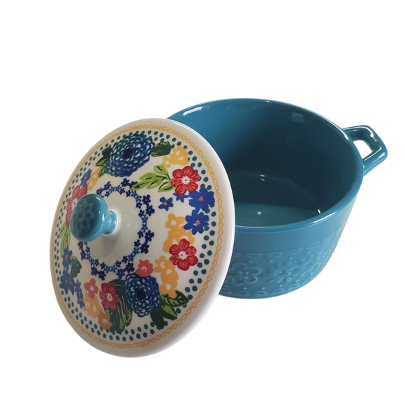 NWT The Pioneer Woman Dazzling Dahlias Mini Casserole With Lid Teal - Picture 8 of 9